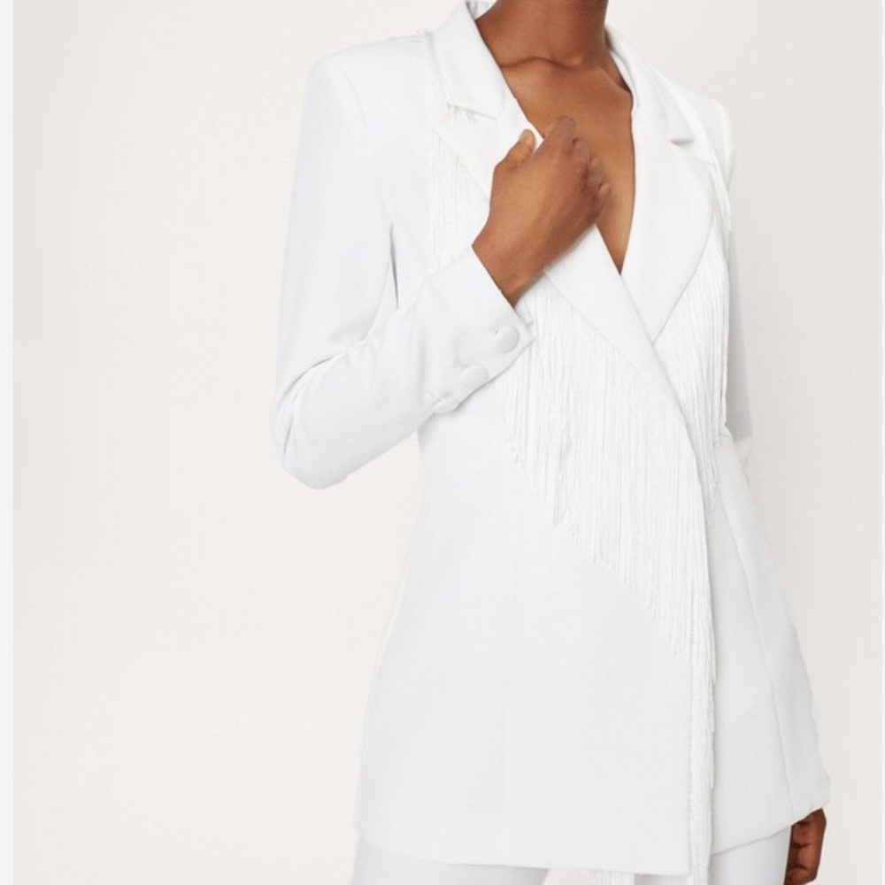 White Fringe Blazer
